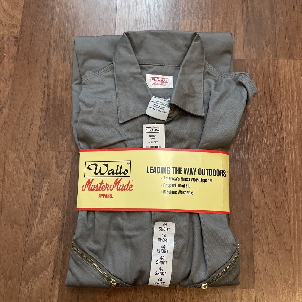 Walls Coveralls 44 Short Master Made Gray Mechanic Work Wear Long Sleeve
